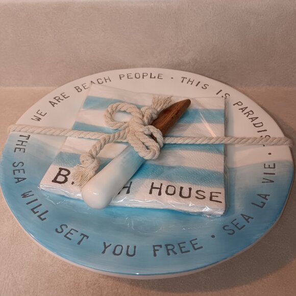 BEACH HOUSE PLATE SET WITH SPREADER AND NAPKIN - Picture 2 of 4